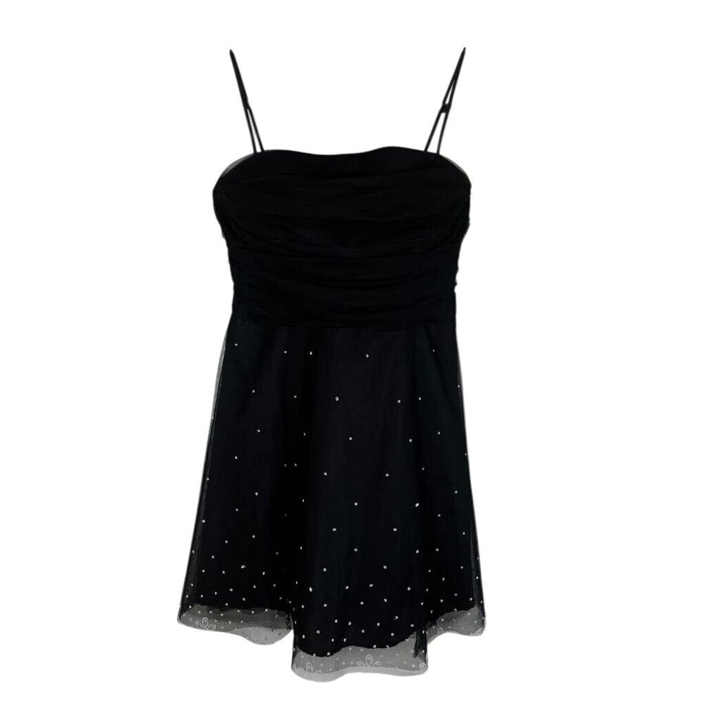 Y2K Mesh Sweetheart Mini Dress Black 8 Fairy Whimsical Retro Classic Chic 80s